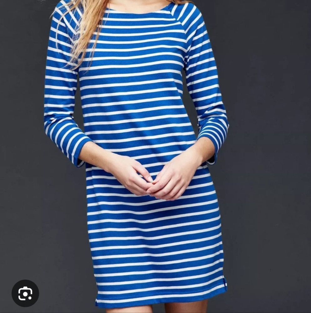 Blue Stripe 3/4 Sleeve T-shirt Dress Small The Gap